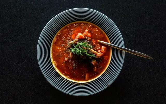 A bowl of hot and sour style soup